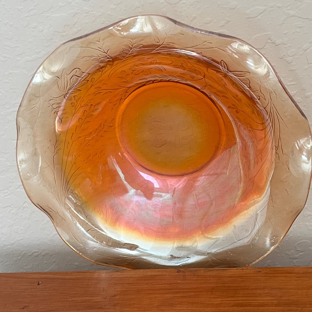 Iridescent Amber Glass Decorative Bowl - Home Art